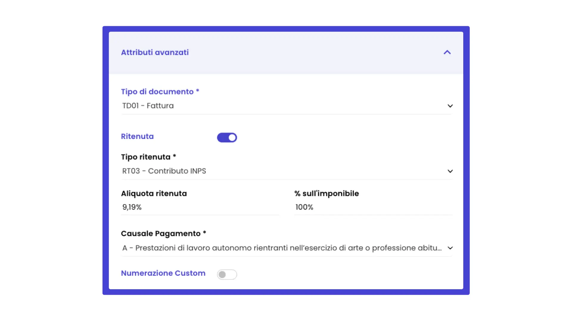 Esempio emissione fattura con ritenuta ex-Enpals tramite piattaforma Quickfisco