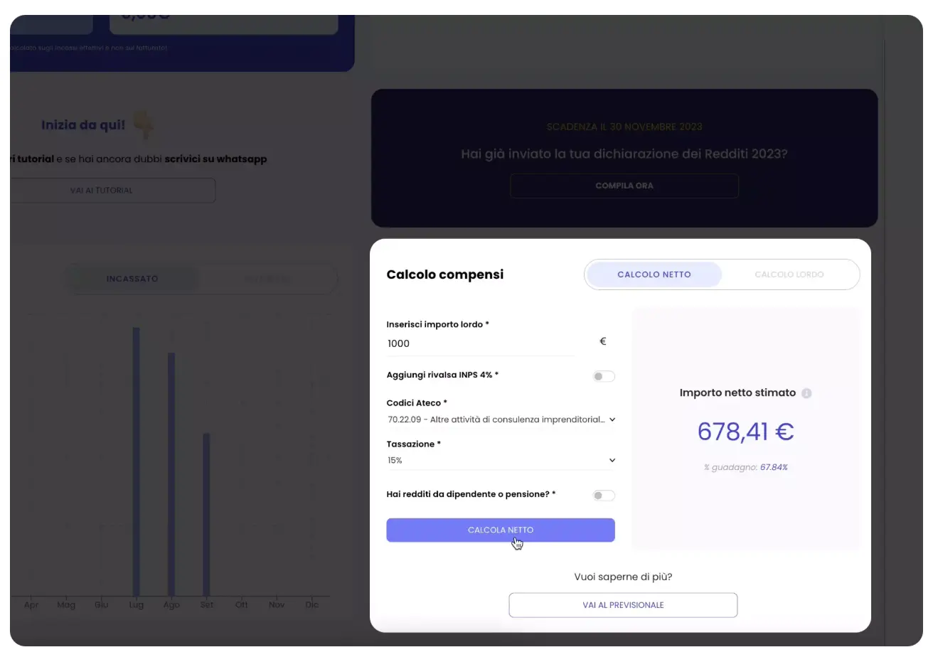 calcolatore lordo netto piattaforma Quickfisco